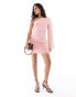 Фото #3 товара ASOS DESIGN scuba mini dress with flare sleeve in rose pink