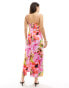 YAS satin midi dress in floral - MULTI