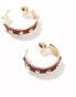 Фото #2 товара ASOS DESIGN hoop earrings with burgundy PU and stud detail in gold tone