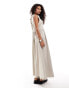 COLLUSION twill raw hem maxi smock dress in stone