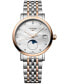 ფოტო #1 პროდუქტის Women's Swiss Elegant Moonphase Diamond (1/20 ct. t.w.) Two-Tone Stainless Steel Bracelet Watch 30mm