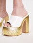 Simmi London Wide Fit Aletta platform cork mules in white patent