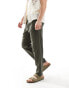 ONLY & SONS linen mix tapered fit trousers in dark khaki Kambaba, M - W32 - фото #4