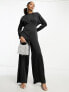 ASOS DESIGN satin jumpsuit with batwing sleeve and wide leg in black