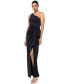 Фото #3 товара Petite One-Shoulder Side-Drape High-Slit Gown