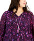 Фото #3 товара Plus Size Glam Animal-Print Smocked-Sleeve Necklace Top, Created for Macy's