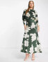 Фото #4 товара ASOS DESIGN satin maxi dress with batwing sleeve in large stencil floral