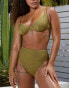 Фото #1 товара Wolf & Whistle x Malaika Terry – Exklusive Bikinihose in Khaki mit Knitteroptik und hohem Beinausschnitt