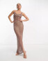 Style Cheat metallic crochet side split maxi dress in bronze