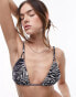 Topshop triangle bikini top with plait detail in mono animal print