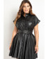 Plus Size Faux Leather Dress With Pleated Skirt