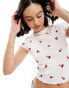 Miss Selfridge short sleeve frill sleeve t-shirt with cherry embroidery in white