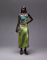 Фото #1 товара Topshop cowl slip midi dress in green tie dye print