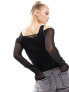 Weekday double layer mesh long sleeve top in black