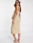 ASOS DESIGN Maternity midi button through ribbed dress with frill hem in sand