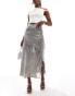 Фото #1 товара ASOS DESIGN satin midi skirt with lace inserts in silver