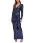 Women's Long-Sleeve Side-Ruched Sequin Gown