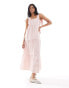 Фото #1 товара Miss Selfridge tiered gingham maxi dress with tie shoulders in pink