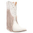 Dingo Hoedown Fringe Studded Round Toe Cowboy Womens Off White Casual Boots DI1