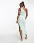 Missyempire knitted one shoulder thigh split maxi dress in sage