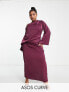 Фото #1 товара ASOS DESIGN Curve off shoulder satin maxi dress with drape detail in wine