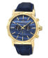 ფოტო #1 პროდუქტის NYC Chrono Genuine Leather Gold Tone & Blue Men's Watch 1282BNYL