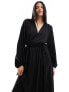 & Other Stories ruched midaxi dress with volume sleeves in black