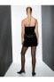 Фото #5 товара Straplez Kadife Elbise Slim Fit Saten Kumaş Detaylı