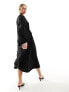 & Other Stories ruched midaxi dress with volume sleeves in black