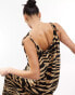 ASOS DESIGN tie strap detail trapeze maxi slip dress in animal print