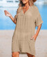 Фото #2 товара Women's Tan Loose-Fit V-Neck Cover-Up Dress