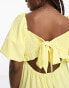 Фото #3 товара Monki crepe puff sleeve open back mini dress in yellow