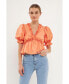 Фото #2 товара Women's Ruffle Detail Top with Puff Sleeves