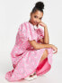 Фото #4 товара Miss Selfridge Petite broderie wrap midi dress in hot pink