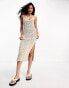 ASOS DESIGN knitted crochet midi dress in open stitch in stone