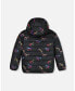 ფოტო #2 პროდუქტის Girl Quilted Mid-Season Jacket Black Printed Multicolor Unicorns - Toddler|Child