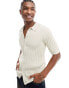 ASOS DESIGN lightweight knitted rib button through polo in stone Серый, XS - Chest 36 - фото #1