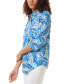 Фото #6 товара Petite Linen Leaf-Print 3/4-Sleeve Button Front Shirt