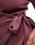 Фото #6 товара ASOS DESIGN Curve Exclusive satin wrap mini dress with tie waist in purple