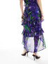 Hope & Ivy Drew ruffle midi skirt in purple & green co-ord