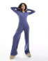 ASOS DESIGN supersoft button through rib jumpsuit in blue