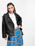 Noisy May faux leather oversized biker jacket in black