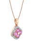 ფოტო #2 პროდუქტის Pink Sapphire (1-1/5 ct. t.w.) & Diamond (1/5 ct. t.w.) Flower Halo 18" Pendant Necklace in 14k Rose Gold