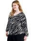 Фото #3 товара Plus Size Printed Studded Blouson-Sleeve Top, Created for Macy's