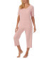 ფოტო #3 პროდუქტის Printed Elbow-Sleeve Top & Capri Pants Pajama Set