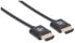 Manhattan HDMI Cable with Ethernet (Ultra Thin) - 4K@60Hz (Premium High Speed) - 0.5m - Male to Male - Black - Ultra HD 4k x 2k - Fully Shielded - Gold Plated Contacts - Lifetime Warranty - Polybag - 0.5 m - HDMI Type A (Standard) - HDMI Type A (Standard) - 3D - 18