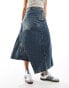 COLLUSION iconic reworked asymmetric denim maxi skirt in dirty wash