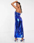 Фото #6 товара Collective the Label Petite exclusive leg split sequin midaxi dress in cobalt
