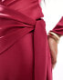 Фото #2 товара ASOS DESIGN satin long sleeve maxi dress with tie waist overlay detail in berry pink