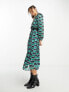 River Island geo chiffon belted shirt midi dress in green